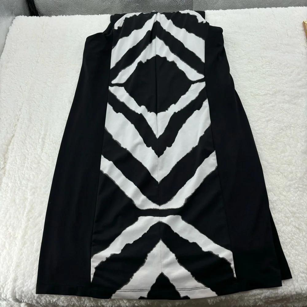 Addition Elle 1X Black Sleeveless Midi Dress with White Geometric Design - Picture 14 of 16